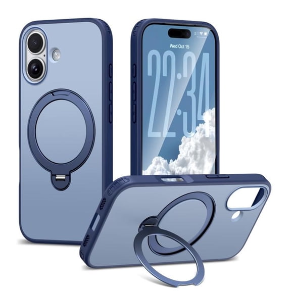 For iPhone 16 Case With Invisible Magnetic O-Ring Stand Military-Grade Shockproof Phone Case,Blue,For iPhone 16