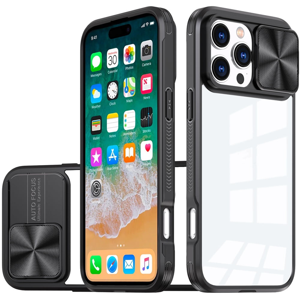 Extra Large Lens Case For iPhone 16 PRO MAX Case Rear Lens Sliding Cover Clear Hybrid ...