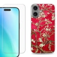 thumbnail image 1 of For iPhone 16 Phone Case Cover, Shockproof Case with Tempered Glass Screen Protector, by OneToughShield - Almond Blossom Red, 1 of 4