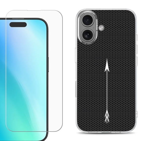 For iPhone 16 Phone Case Cover, Shockproof Case with Tempered Glass Screen Protector, by OneToughShield - Arrow