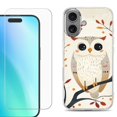thumbnail image 1 of For iPhone 16 Phone Case Cover, Shockproof Case with Tempered Glass Screen Protector, by OneToughShield - Autumn Owl, 1 of 4