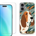 thumbnail image 1 of For iPhone 16 Phone Case Cover, Shockproof Case with Tempered Glass Screen Protector, by OneToughShield - Basset Hound, 1 of 4