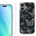 thumbnail image 1 of For iPhone 16 Phone Case Cover, Shockproof Case with Tempered Glass Screen Protector, by OneToughShield - Butterfly BW, 1 of 4