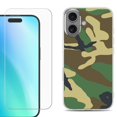 thumbnail image 1 of For iPhone 16 Phone Case Cover, Shockproof Case with Tempered Glass Screen Protector, by OneToughShield - Camo Green, 1 of 4