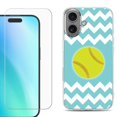 thumbnail image 1 of For iPhone 16 Phone Case Cover, Shockproof Case with Tempered Glass Screen Protector, by OneToughShield - Chevron/Softball, 1 of 4