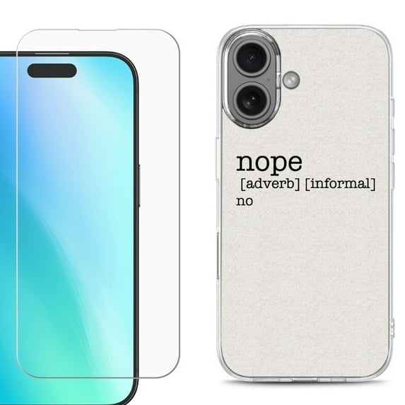 For iPhone 16 Phone Case Cover, Shockproof Case with Tempered Glass Screen Protector, by OneToughShield - Dictionary/Nope