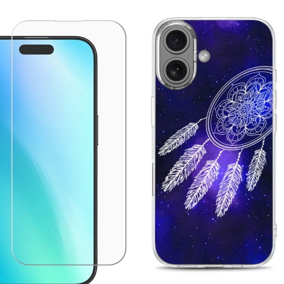 For iPhone 16 Phone Case Cover, Shockproof Case with Tempered Glass Screen Protector, by OneToughShield - Dream Catcher