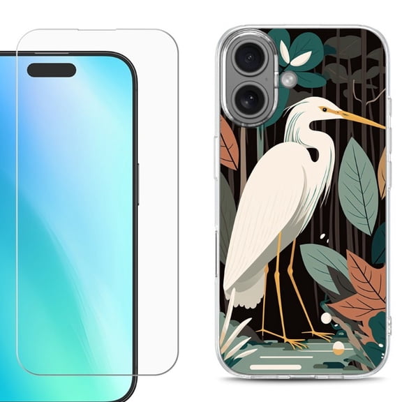 For iPhone 16 Phone Case Cover, Shockproof Case with Tempered Glass Screen Protector, by OneToughShield - Egret