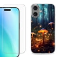 thumbnail image 1 of For iPhone 16 Phone Case Cover, Shockproof Case with Tempered Glass Screen Protector, by OneToughShield - Fireflies Mushroom, 1 of 4