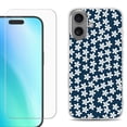 thumbnail image 1 of For iPhone 16 Phone Case Cover, Shockproof Case with Tempered Glass Screen Protector, by OneToughShield - Flower/Blue, 1 of 4