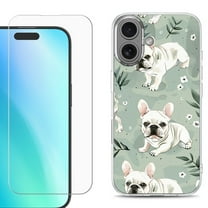 For iPhone 16 Phone Case Cover, Shockproof Case with Tempered Glass Screen Protector, by OneToughShield - French Bulldog