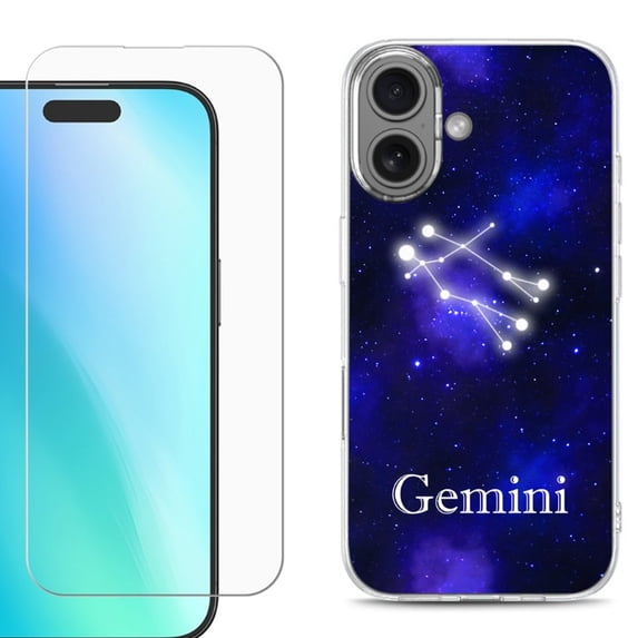 For iPhone 16 Phone Case Cover, Shockproof Case with Tempered Glass Screen Protector, by OneToughShield - Gemini