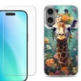 thumbnail image 1 of For iPhone 16 Phone Case Cover, Shockproof Case with Tempered Glass Screen Protector, by OneToughShield - Giraffe Flower, 1 of 4