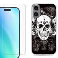 thumbnail image 1 of For iPhone 16 Phone Case Cover, Shockproof Case with Tempered Glass Screen Protector, by OneToughShield - Grunge Skull, 1 of 4