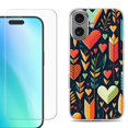 thumbnail image 1 of For iPhone 16 Phone Case Cover, Shockproof Case with Tempered Glass Screen Protector, by OneToughShield - Hearts n Arrows, 1 of 4