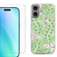 thumbnail image 1 of For iPhone 16 Phone Case Cover, Shockproof Case with Tempered Glass Screen Protector, by OneToughShield - Leaf Pink Green, 1 of 4