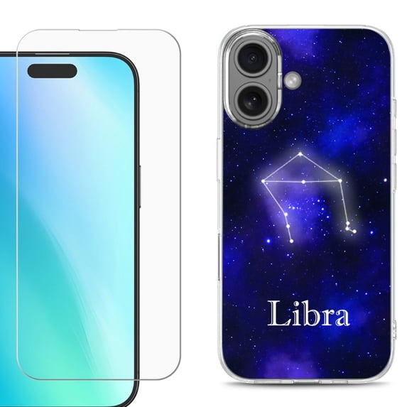 For iPhone 16 Phone Case Cover, Shockproof Case with Tempered Glass Screen Protector, by OneToughShield - Libra