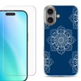thumbnail image 1 of For iPhone 16 Phone Case Cover, Shockproof Case with Tempered Glass Screen Protector, by OneToughShield - Mandala / Blue, 1 of 4