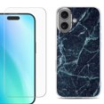 thumbnail image 1 of For iPhone 16 Phone Case Cover, Shockproof Case with Tempered Glass Screen Protector, by OneToughShield - Marble / Blue, 1 of 4