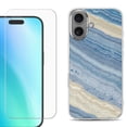 thumbnail image 1 of For iPhone 16 Phone Case Cover, Shockproof Case with Tempered Glass Screen Protector, by OneToughShield - Marble/ Marina Blue, 1 of 4