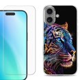 thumbnail image 1 of For iPhone 16 Phone Case Cover, Shockproof Case with Tempered Glass Screen Protector, by OneToughShield - Neon Tiger, 1 of 4