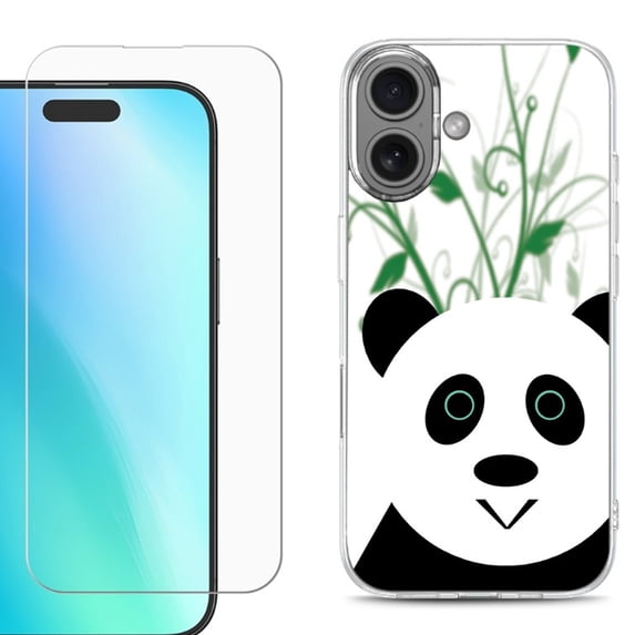 For iPhone 16 Phone Case Cover, Shockproof Case with Tempered Glass Screen Protector, by OneToughShield - Panda