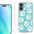 thumbnail image 1 of For iPhone 16 Phone Case Cover, Shockproof Case with Tempered Glass Screen Protector, by OneToughShield - Pet Paw / Teal, 1 of 4