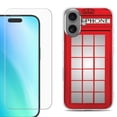 thumbnail image 1 of For iPhone 16 Phone Case Cover, Shockproof Case with Tempered Glass Screen Protector, by OneToughShield - Phone Booth Red, 1 of 4