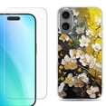 thumbnail image 1 of For iPhone 16 Phone Case Cover, Shockproof Case with Tempered Glass Screen Protector, by OneToughShield - Plum Flower, 1 of 4