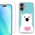 thumbnail image 1 of For iPhone 16 Phone Case Cover, Shockproof Case with Tempered Glass Screen Protector, by OneToughShield - Pola Bear, 1 of 4