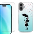 thumbnail image 1 of For iPhone 16 Phone Case Cover, Shockproof Case with Tempered Glass Screen Protector, by OneToughShield - Rain/Hearts, 1 of 4