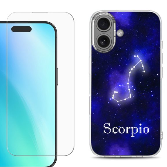 For iPhone 16 Phone Case Cover, Shockproof Case with Tempered Glass Screen Protector, by OneToughShield - Scorpio