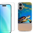 thumbnail image 1 of For iPhone 16 Phone Case Cover, Shockproof Case with Tempered Glass Screen Protector, by OneToughShield - Sea Turtle Beach, 1 of 4