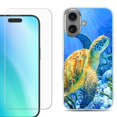thumbnail image 1 of For iPhone 16 Phone Case Cover, Shockproof Case with Tempered Glass Screen Protector, by OneToughShield - Sea Turtle, 1 of 4