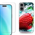 thumbnail image 1 of For iPhone 16 Phone Case Cover, Shockproof Case with Tempered Glass Screen Protector, by OneToughShield - Strawberry, 1 of 4