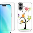 thumbnail image 1 of For iPhone 16 Phone Case Cover, Shockproof Case with Tempered Glass Screen Protector, by OneToughShield - Tree Owl, 1 of 4