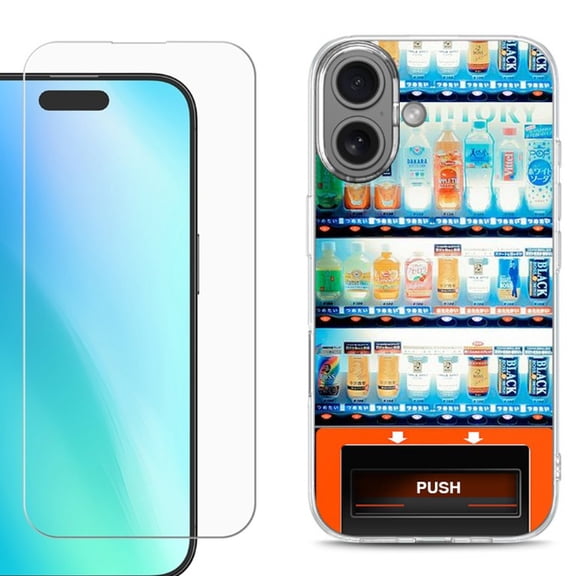 For iPhone 16 Phone Case Cover, Shockproof Case with Tempered Glass Screen Protector, by OneToughShield - Vending Machine