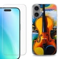 thumbnail image 1 of For iPhone 16 Phone Case Cover, Shockproof Case with Tempered Glass Screen Protector, by OneToughShield - Violin, 1 of 4