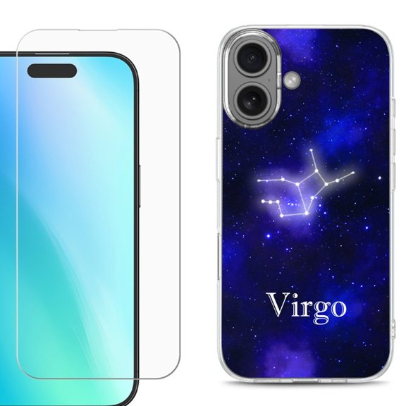 For iPhone 16 Phone Case Cover, Shockproof Case with Tempered Glass Screen Protector, by OneToughShield - Virgo