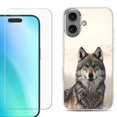thumbnail image 1 of For iPhone 16 Phone Case Cover, Shockproof Case with Tempered Glass Screen Protector, by OneToughShield - Wolf Snow, 1 of 4