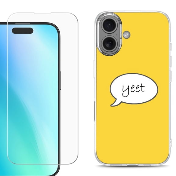 For iPhone 16 Phone Case Cover, Shockproof Case with Tempered Glass Screen Protector, by OneToughShield - Yeet
