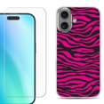 thumbnail image 1 of For iPhone 16 Phone Case Cover, Shockproof Case with Tempered Glass Screen Protector, by OneToughShield - Zebra Pink, 1 of 4