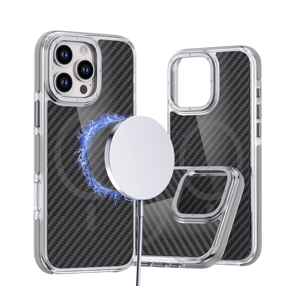 For iPhone 16 Phone Case, [Military Grade Shockproof] [Hard Carbon Fiber Back] [Soft TPU Bumper Frame] Anti-Scratch, Fingerprint Resistant,Anti-fall Protective Phone Case,Gray