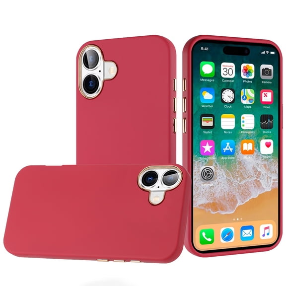 For iPhone 16 Plus 6.7 inch Classy Slick Chromed Around Hybrid Case Cover - Burgundy