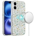 thumbnail image 1 of For iPhone 16 Plus 6.7 inch Magnetic Double Layer IMD Design Case - Green Floral, 1 of 3