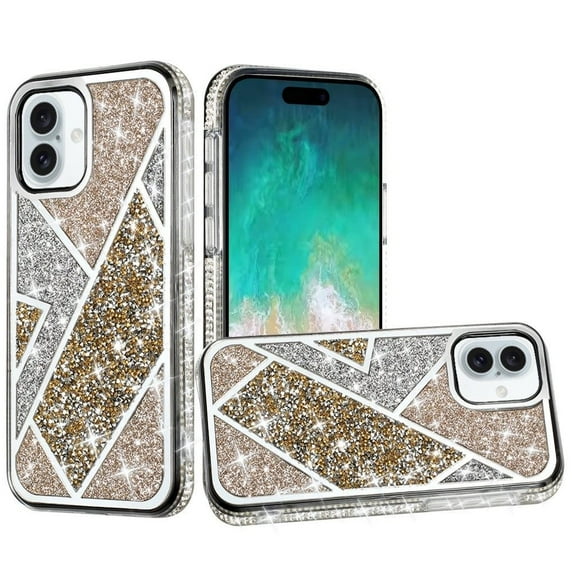 For iPhone 16 Plus 6.7 inch Rhombus Bling Glitter Diamond Case Cover - Gold