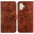 thumbnail image 1 of For iPhone 16 Plus 6.7" lily Embossed Strong Magnetic Attachment/Closure, Card Slots/Pocket, PU Leather Flip Wallet Case ﻿,Brown,For iPhone 16 Plus, 1 of 7