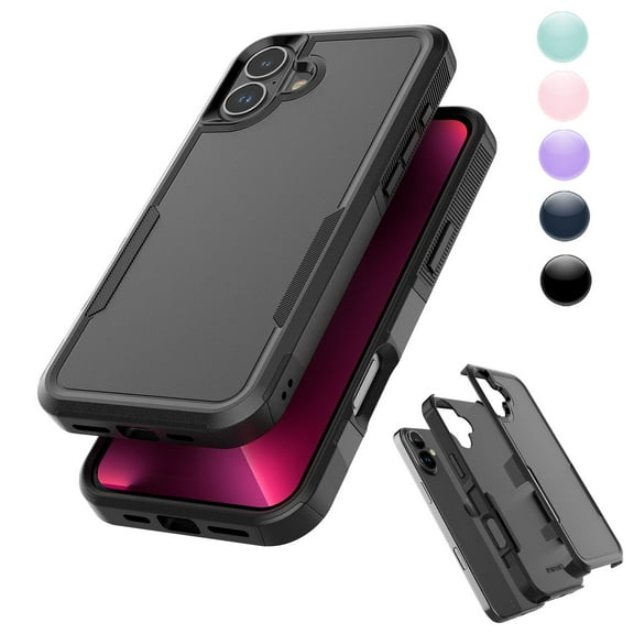 For iPhone 16 Plus Case 5G 2024, Sturdy Phone Case for Apple 16 Plus 6.7 inch ,Njjex Shockproof Heavy Duty Armor Hard Plastic & Rubber Rugged Bumper 2-in-1 Case Cover -Black