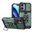 thumbnail image 1 of For iPhone 16 Plus Case with Card Holder & 360° Magnetic Ring Stand Heavy Duty Camera Lens Slide Dual Layer Shockproof Hidden Card Slot Slim Wallet Phone Case Cover for Women Men,Darkgreen, 1 of 7