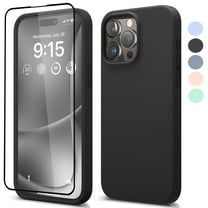 For iPhone 16 Plus Case, Liquid Silicone Case with Tempered Glass Screen Protector, Tekcoo Shockproof Rugged Rubber Protective Cover Microfiber Lining Cute Phone Case for iPhone 16 Plus - Black